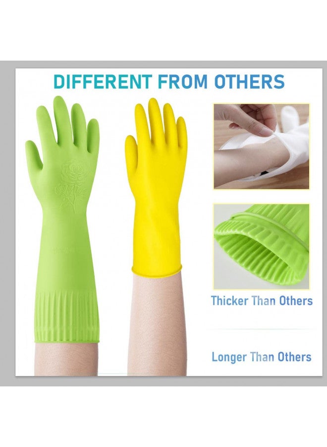 Disfore 2 Pairs of Durable Rubber Gloves, Reusable Non-Slip Cleaning Gloves, Long-Sleeved Waterproof Dishwashing Gloves to Protect Hands, Soft and Comfortable Premium Kitchen Gloves,Small Green - Image 3