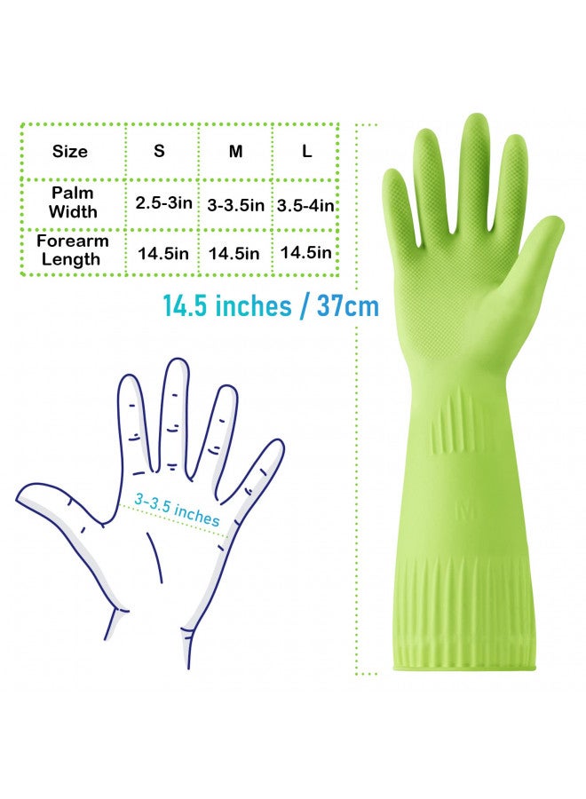Disfore 2 Pairs of Durable Rubber Gloves, Reusable Non-Slip Cleaning Gloves, Long-Sleeved Waterproof Dishwashing Gloves to Protect Hands, Soft and Comfortable Premium Kitchen Gloves,Small Green - Image 4