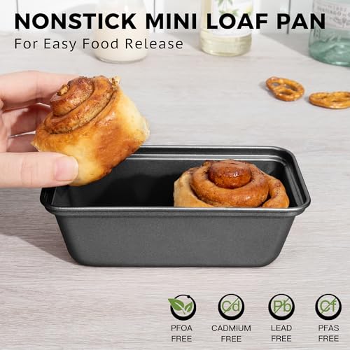 HONGBAKE Mini Loaf Pan for Baking Bread, 6 x 3.3 x 2 In Nonstick Small Banana Bread Tins Set of 3, Tiny Carbon Steel Meatloaf Pan - Dark Grey - Image 3