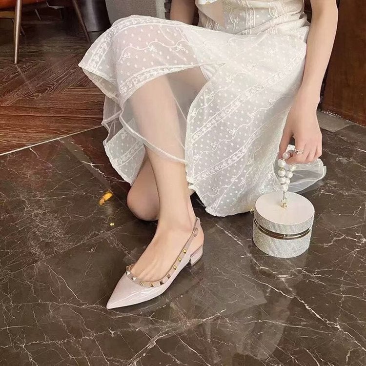 2025 Style Rivet Buckle Mid-Heel Spring Toe Pointed Toe Thick Heel Willow Shoes Sandals And Slippers For Women To Wear Outside - Image 3