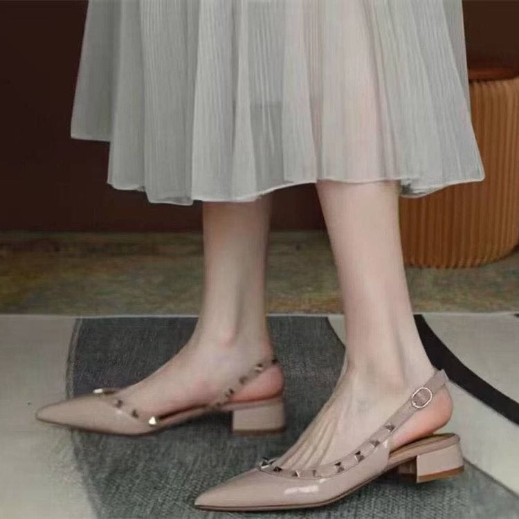 2025 Style Rivet Buckle Mid-Heel Spring Toe Pointed Toe Thick Heel Willow Shoes Sandals And Slippers For Women To Wear Outside - Image 2