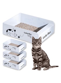 4PCS Disposable Litter Boxes for Cats, Double Layer Waterproof Travel Litter Box, Foldable Cat Litter Box for Kitty, Easy to Use, 16.5 x 13.0 x 5.1 inches, Open Cat Litter Box (42 x 33x 13 cm)