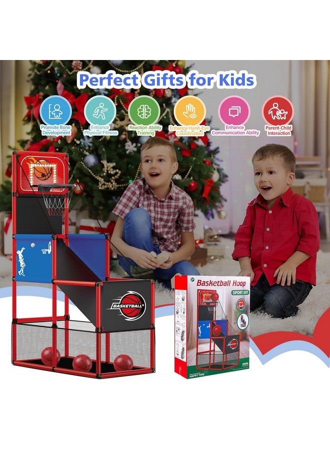 M SANMERSEN طقم لعبة كرة السلة للأطفال من M SANMERSEN مع 4 كرات، لوحة تسجيل إلكترونية وضوء LED، للعب في الداخل والخارج، عيد ميلاد/هالوين للأطفال من 3-8 سنوات - Image 2