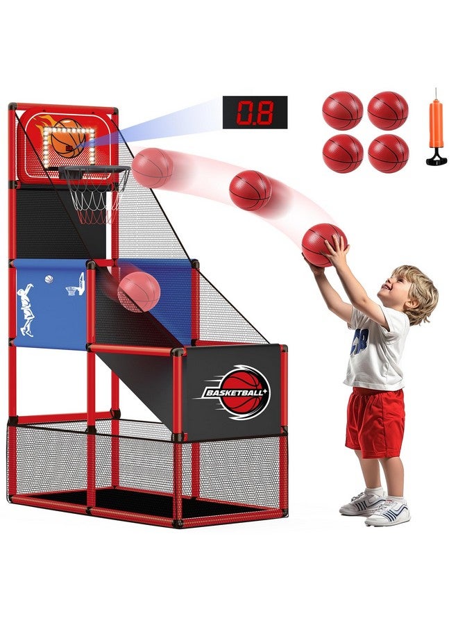 M SANMERSEN طقم لعبة كرة السلة للأطفال من M SANMERSEN مع 4 كرات، لوحة تسجيل إلكترونية وضوء LED، للعب في الداخل والخارج، عيد ميلاد/هالوين للأطفال من 3-8 سنوات - Image 1