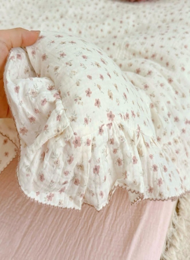 BuLuTu Chic Princess Duvet Cover Full for Teens Girls Pink Floral Comforter Cover 79"x90", Cotton Muslin Quilt Cover with Ruffles Vintage Cottage Bedding, Zipper Closure, No Pillow - Image 4