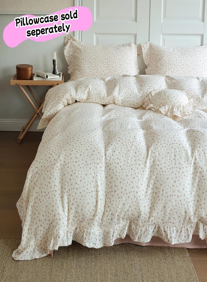 BuLuTu Chic Princess Duvet Cover Full for Teens Girls Pink Floral Comforter Cover 79"x90", Cotton Muslin Quilt Cover with Ruffles Vintage Cottage Bedding, Zipper Closure, No Pillow - Image 2
