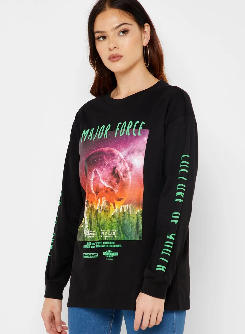FOREVER 21 Graphic Long Sleeve T-Shirt