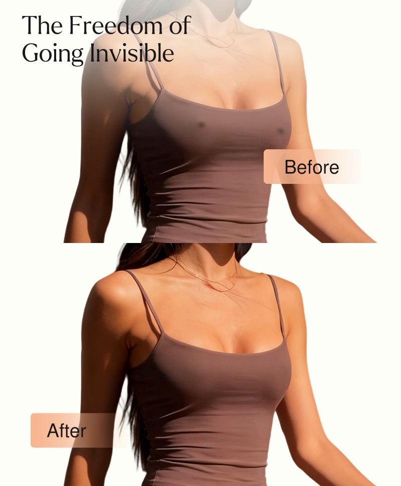 Popilush Nipple Covers for Women - Sticky Bra Reusable Silicone Pasties Waterproof with Travel Case Crème - Image 4