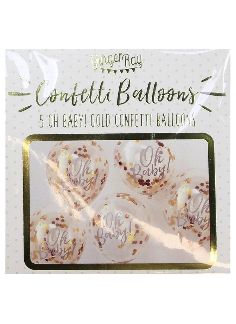 Ginger Ray Oh Baby Confetti Balloon Gold Transparent 30cm 5-Pack - Image 4