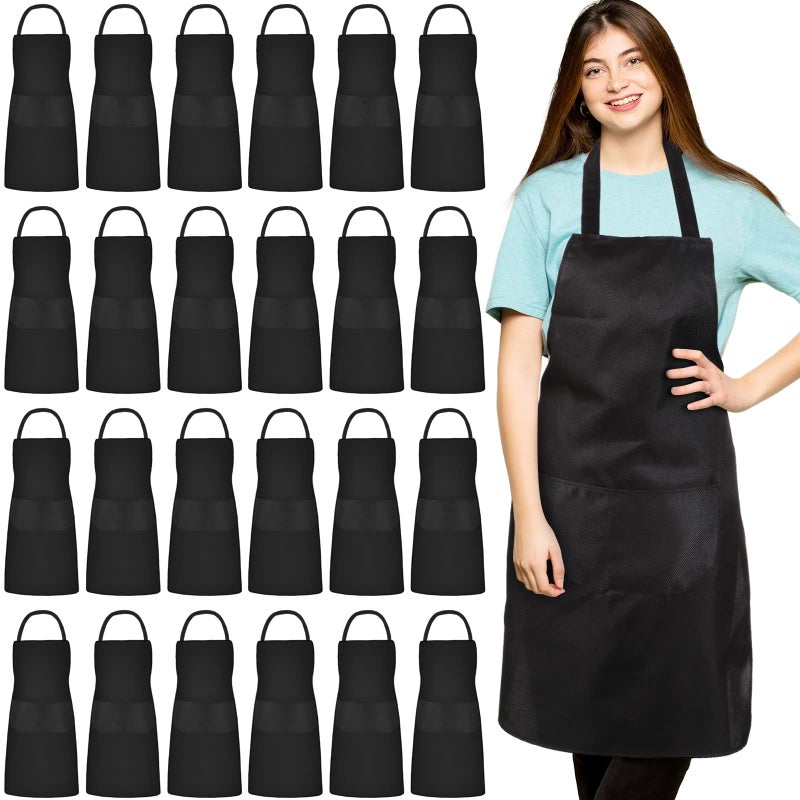 Tarpop Tarpop 24 Pack Bib Aprons Unisex Commercial Apron Resistant Apron Kitchen BBQ Crafting Aprons for Women Men Chef Black 
