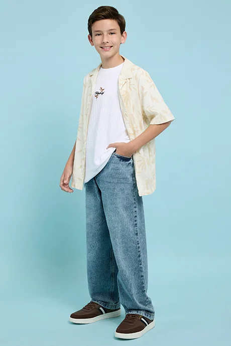 أر أند بي Washed Baggy Fit Jeans with Button Closure