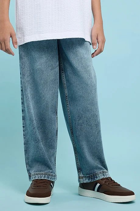 أر أند بي Washed Baggy Fit Jeans with Button Closure