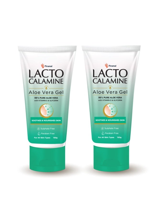 Lacto Calamine Aloe Vera Gel For Face | 150g Each - Pack of 2 | Moisturizer For Face With 99% Pure Natural AloeVera, Vitamin E & Glycerin For Hydrating Skin, Body & Hair | No Parabens, No Sulphates - Image 1