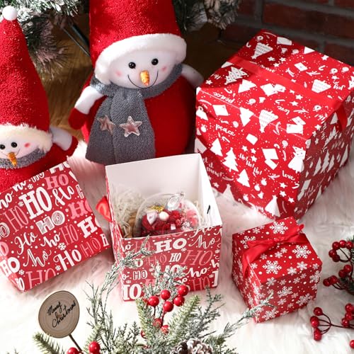 TecUnite 3 Pcs Christmas Stackable Nesting Gift Boxes Christmas Decorative Boxes with Lids for Present Wrapping Xmas New Year Holiday Party Xmas Tree Decor StylishRed White - Image 3