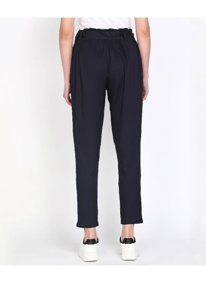 مرفوعة Navy Women Tapered Casual Solid Regular Tapered Pants