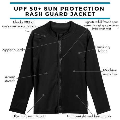 SwimZip UPF 50+ Long Sleeve Rash Guard for Boys and Girls - Baby, Toddler, Kids Black - Image 2