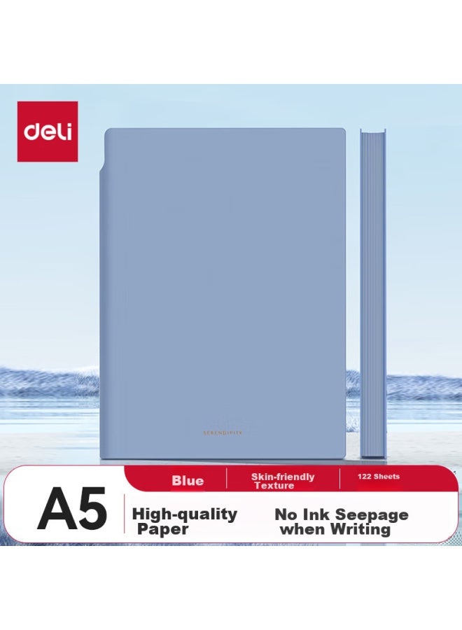 ديلي Deli A5/112 Sheets دفتر ملون موراندي بقابلية إدخال القلم بغلاف جلدي، هدية رأس السنة، مذكرة، يوميات، دفتر ملاحظات، 210mm*143mm، 22290 أزرق - Image 1