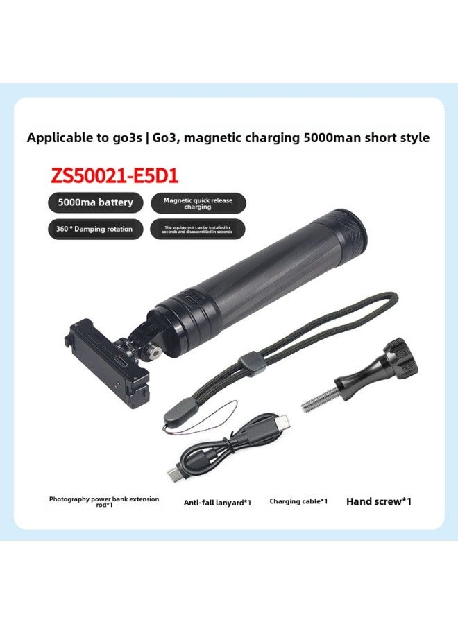 BGNing Is Suitable For GOPRO13 Stone 360X4 And Other Sports Cameras Portable Mobile Power Carbon Fiber Selfie Stick-Color:154mm Long, Suitable For Go3 And Go 3s Magnetic Charging Carbon Fiber Selfie Stick (5000ma)  - Image 1