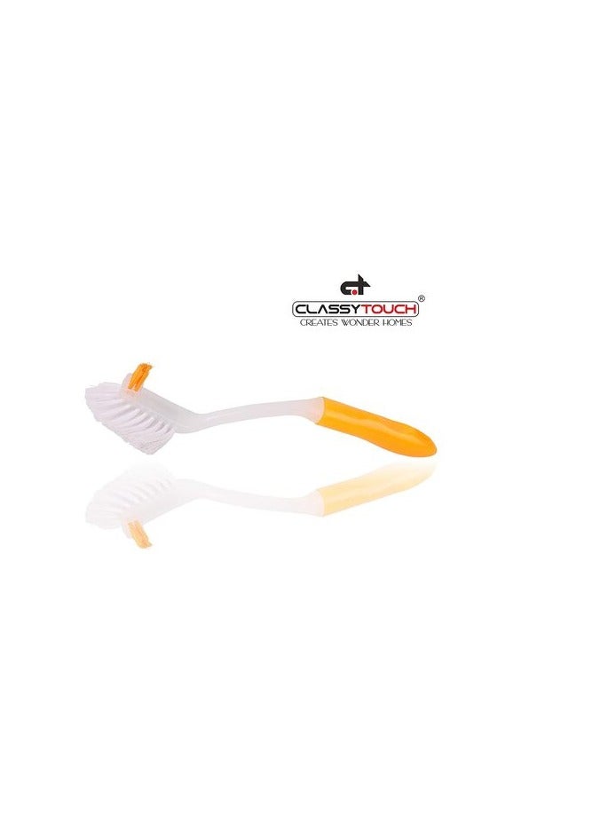 كلاسي تاتش فرشاة/فرشاة بلاستيكية بمقبض مانع للانزلاق لتنظيف الأطباق والمقالي والأواني وحوض المطبخ (أصفر وأبيض) - Image 4