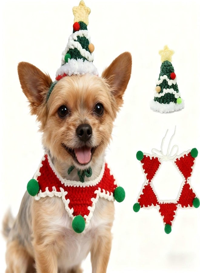 MITOCAPY Christmas Cat Costume,Handmade Dog Outfit with Christmas Tree Cat Hat,Knitted Dog Costume,Adjustable Fit Five-Pointed Star Clothes, for Dogs,Rabbits - Image 1