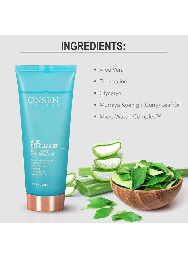 Onsen Secret - Onsen Japanese Face Wash Premium Hydrating Aloe Vera Daily Night Travel Facial Cleanser For Makeup Removal And Dry Skin With Added Hyaluronic Acid Curry Leaf Oil And Vitamin C & E - Image 1