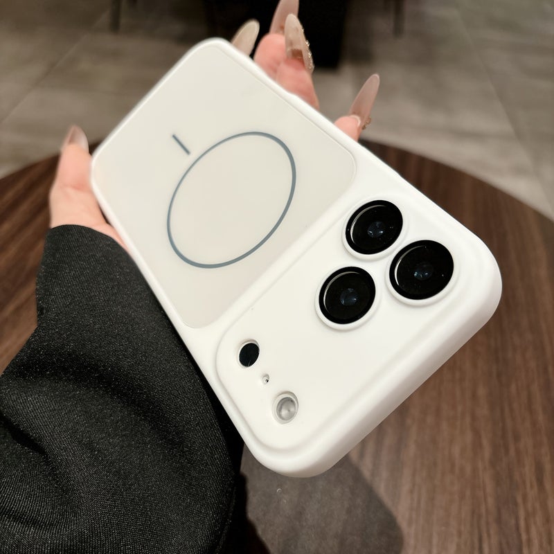 غطاء هاتف لـ iPhone 13 فاخر، حماية مغناطيسية عالية، تصميم بسيط وعصري، مقاوم للخدش، أكريليك شفاف صلب باللون الأبيض، مع حماية للعدسة، غطاء هاتف انسيابي. - Image 4
