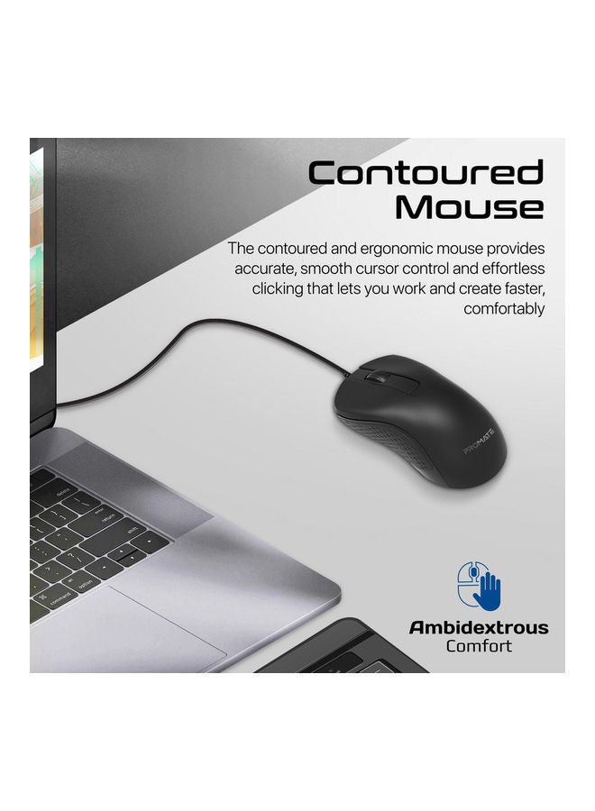 PROMATE Wired Keyboard and Mouse Combo, Ergonomic Slim Full-Size Quiet Keyboard, 1200 DPI Ambidextrous Mouse, Spill-Resistance, Media Keys, Plug and Play for iMac, MacBook Pro, English/Arabic Black - Image 5