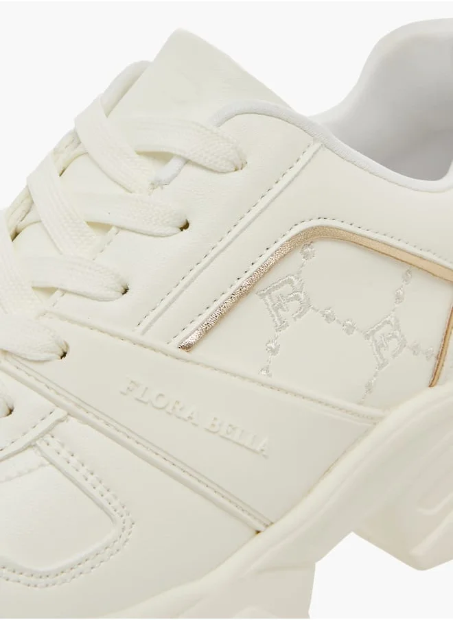 فلورا بيلا من شو إكسبرس Women Logo Embroidered Sneakers with Lace-Up Closure