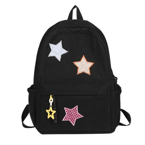 MININAI Corduroy Star Backpack Cute Y2k Preppy Backpack Aesthetic College Laptop Backpack Y2k Accessories for Women (Black) - Image 1