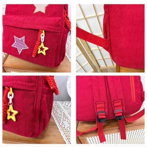 MININAI Corduroy Star Backpack Cute Y2k Preppy Backpack Aesthetic College Laptop Backpack Y2k Accessories for Women (Black) - Image 4