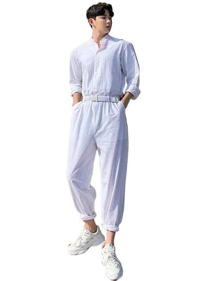 Men's summer white loose and comfortable jumpsuit - Image 1