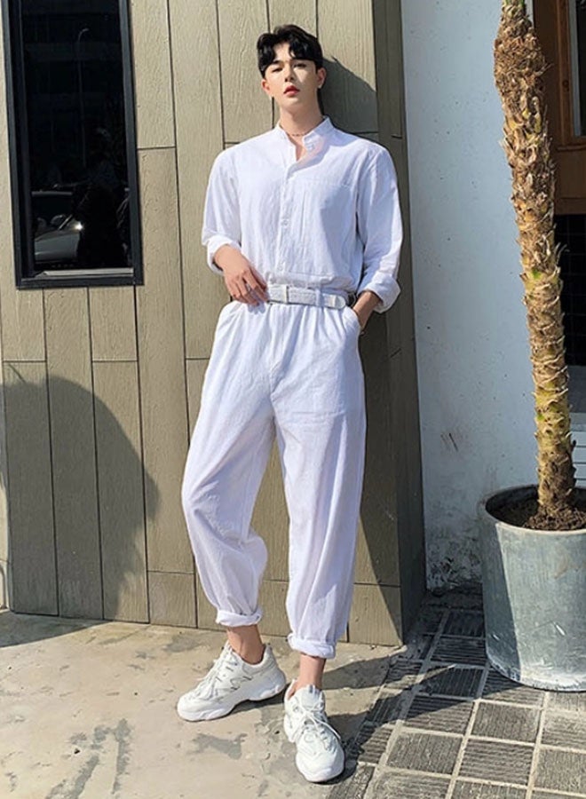 Men's summer white loose and comfortable jumpsuit - Image 2