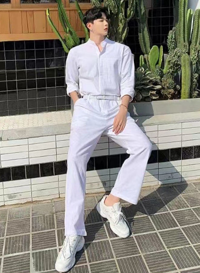 Men's summer white loose and comfortable jumpsuit - Image 3