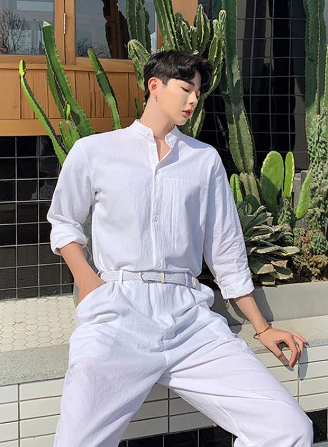 Men's summer white loose and comfortable jumpsuit - Image 5