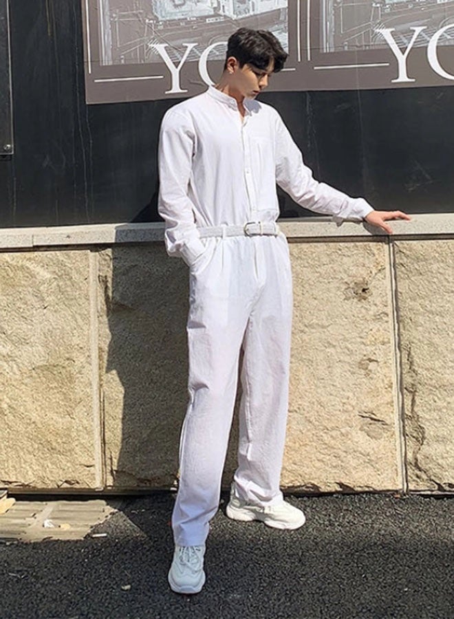 Men's summer white loose and comfortable jumpsuit - Image 4