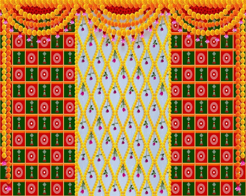 Dhara Creation Decorative Flowers 8ft 10ft Backdrop Wedding Decoration Curtain Cloth Pooja Decoration for Festivals and Celebrations Washable Fabric - Image 4