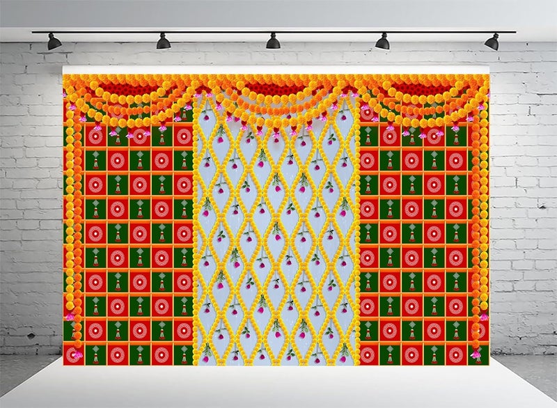 Dhara Creation Decorative Flowers 8ft 10ft Backdrop Wedding Decoration Curtain Cloth Pooja Decoration for Festivals and Celebrations Washable Fabric - Image 1