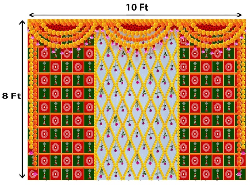 Dhara Creation Decorative Flowers 8ft 10ft Backdrop Wedding Decoration Curtain Cloth Pooja Decoration for Festivals and Celebrations Washable Fabric - Image 5