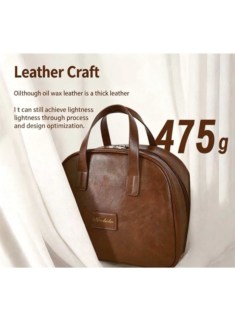 Retro Oil-Wax Leather Large Capacity Makeup Bag, Portable Travel Organizer - Image 4