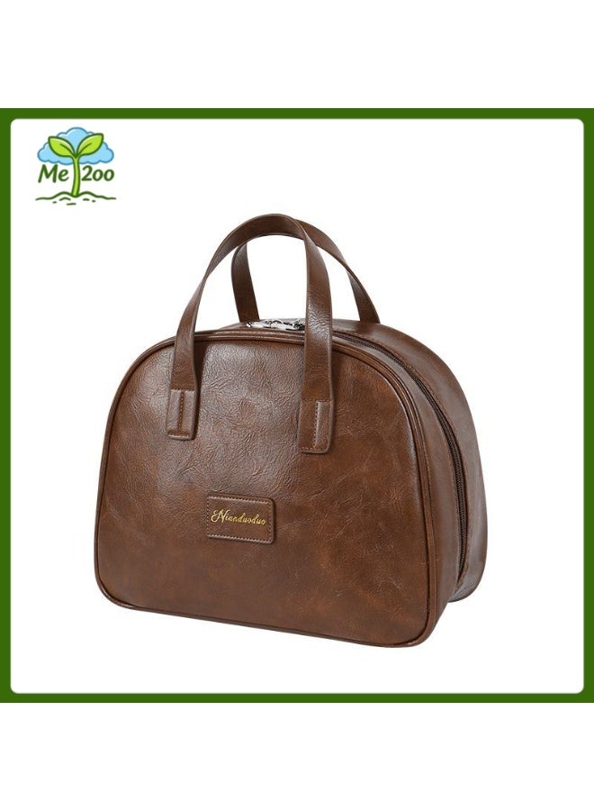Retro Oil-Wax Leather Large Capacity Makeup Bag, Portable Travel Organizer - Image 1