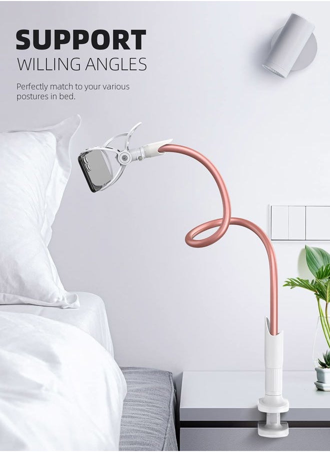 Lamicall - Gooseneck Bed Phone Holder Mount Flexible Long Arm Clip Clamp for Desk, Bendy Lazy Arm Bracket, Overhead Mount Stand Compatible with Phone 12 Mini 11 Pro Xs Max XR X 8 7 6 Plus - Rose Gold - Image 1