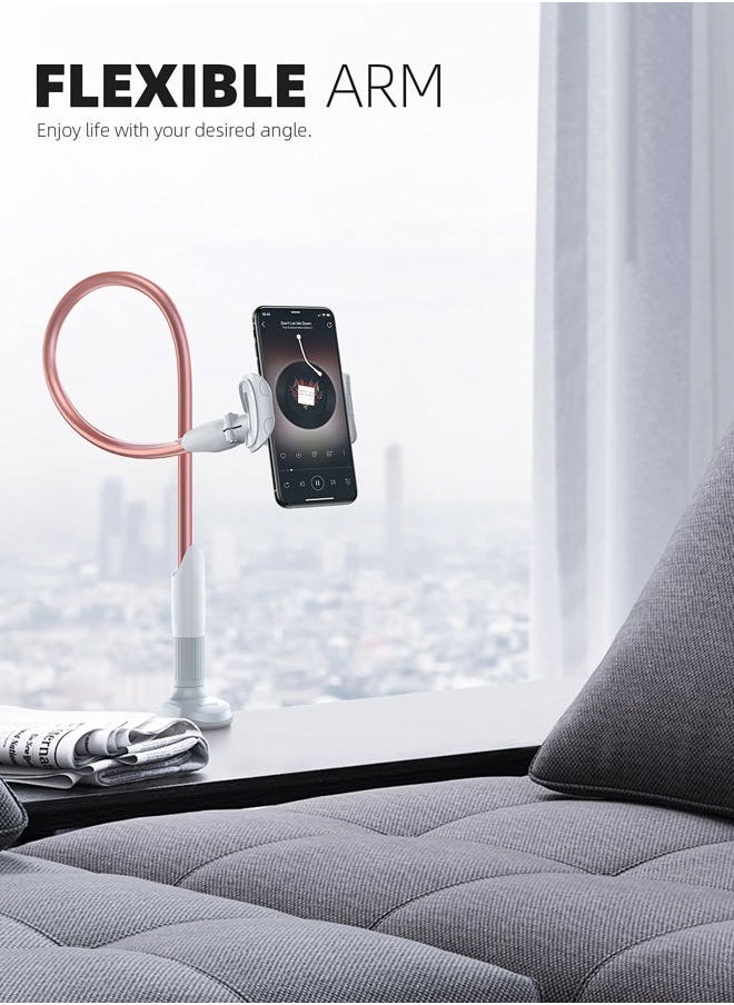 Lamicall - Gooseneck Bed Phone Holder Mount Flexible Long Arm Clip Clamp for Desk, Bendy Lazy Arm Bracket, Overhead Mount Stand Compatible with Phone 12 Mini 11 Pro Xs Max XR X 8 7 6 Plus - Rose Gold - Image 1