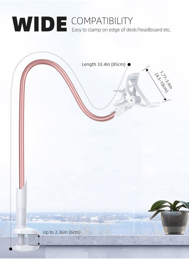 Lamicall - Gooseneck Bed Phone Holder Mount Flexible Long Arm Clip Clamp for Desk, Bendy Lazy Arm Bracket, Overhead Mount Stand Compatible with Phone 12 Mini 11 Pro Xs Max XR X 8 7 6 Plus - Rose Gold - Image 1