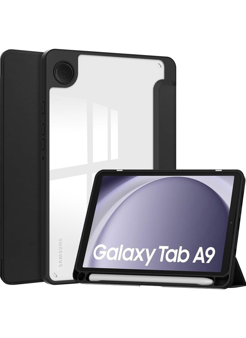 Hybrid Slim Case with Pen Holder for Samsung Galaxy Tab A9 8.7 Inch 2023 Model (SM-X110/X115/X117) Clear Transparent Back Shell, Black - Image 1