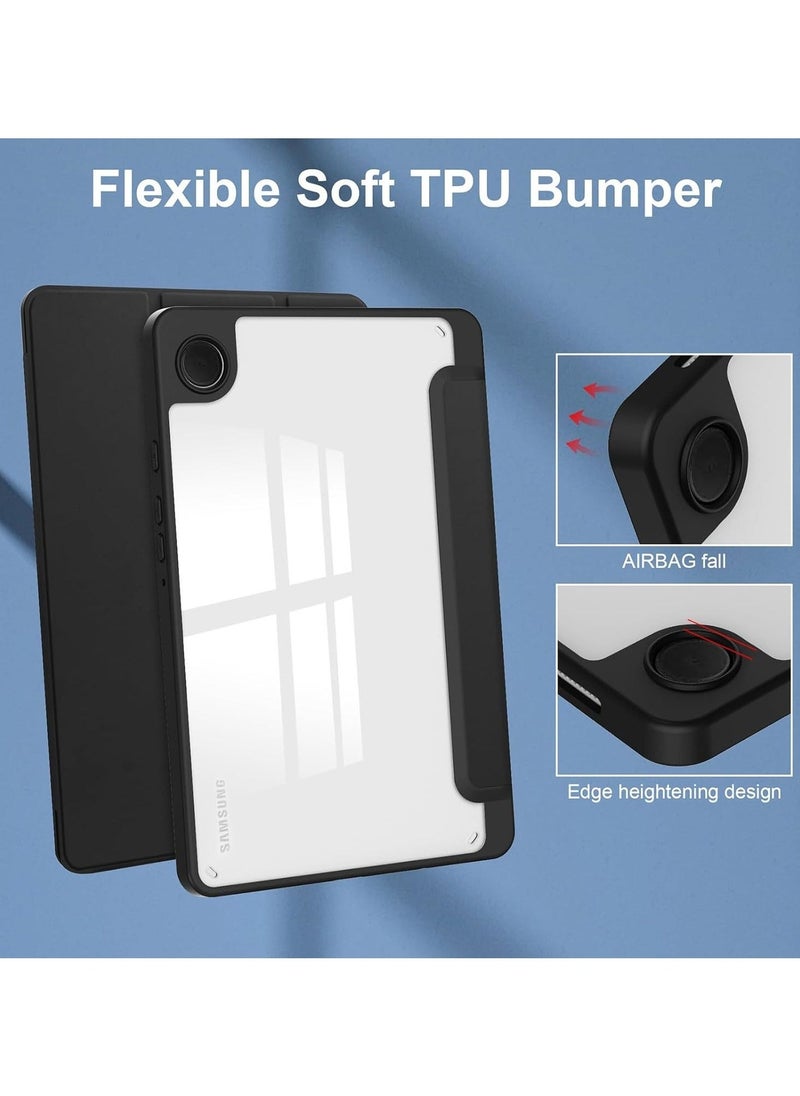 Hybrid Slim Case with Pen Holder for Samsung Galaxy Tab A9 8.7 Inch 2023 Model (SM-X110/X115/X117) Clear Transparent Back Shell, Black - Image 4