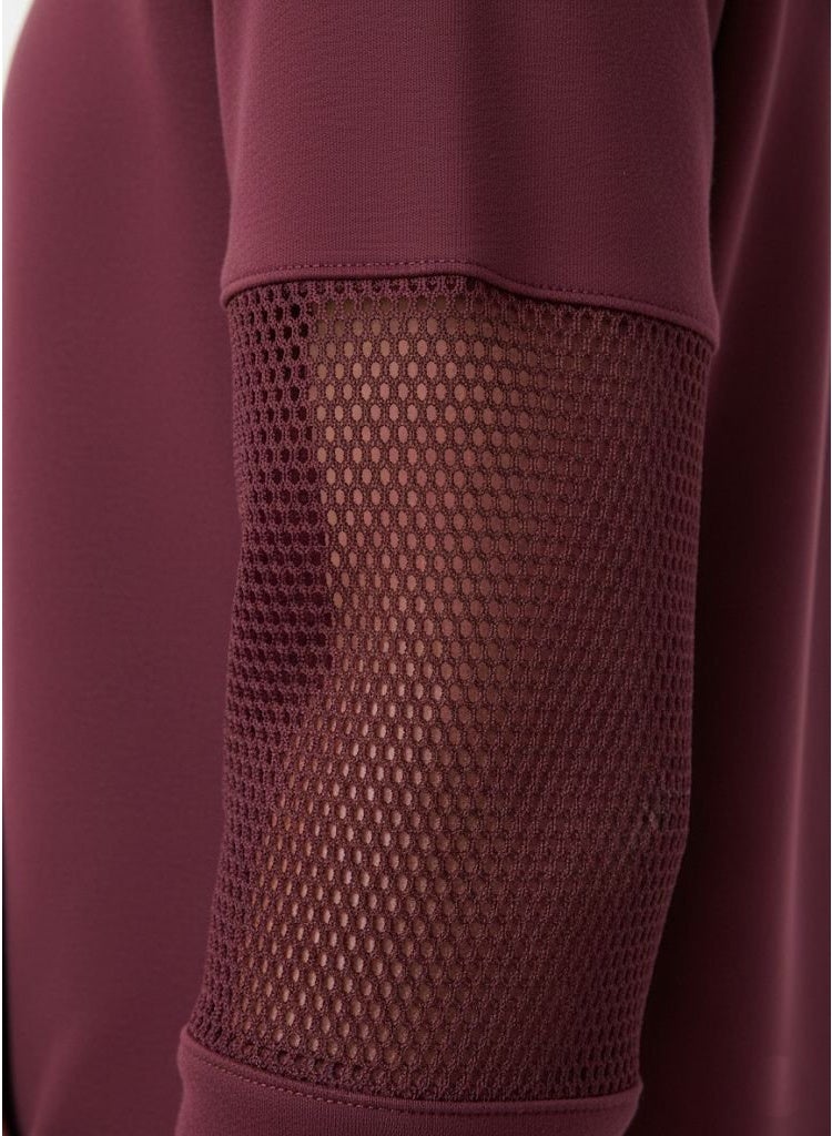 LOUD UNIVERSE هودي ماروني للنساء بأكمام شبكية – سويت شيرت نشط خفيف الوزن مع جيب كنغر - Image 4