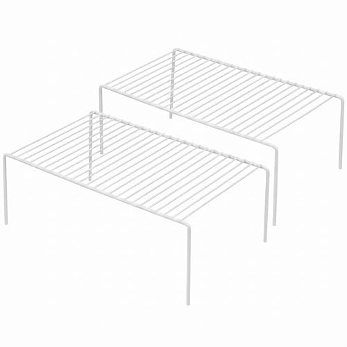 iPEGTOP Set of 2 Kitchen Cabinet Shelf Organizer, Medium (13 x 9.4 Inch) Bathroom Cabinet Organization Wire Shelf Rack, Rustproof Storage Space Saver Shelves for Countertops Pantries Utensils -White - Image 1