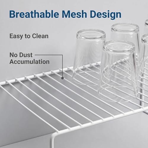 iPEGTOP Set of 2 Kitchen Cabinet Shelf Organizer, Medium (13 x 9.4 Inch) Bathroom Cabinet Organization Wire Shelf Rack, Rustproof Storage Space Saver Shelves for Countertops Pantries Utensils -White - Image 4