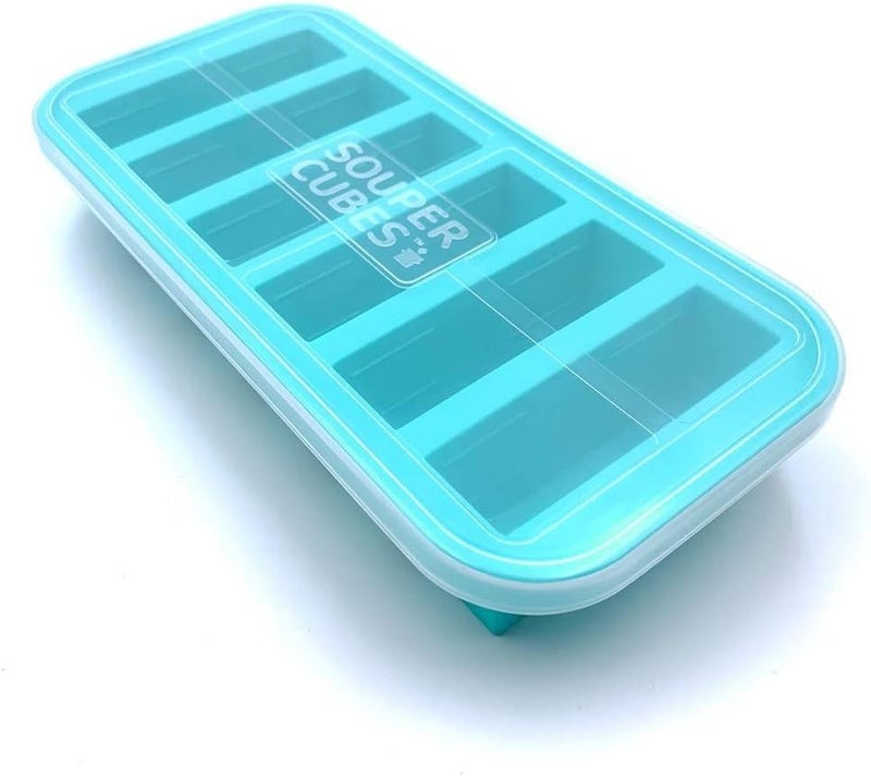 Souper Cubes مكعبات سوبر 1/2 كوب صينية سيليكون للتجميد بغطاء - حاوية تحضير الوجبات السهلة وحل تخزين المطبخ - قالب سيليكون لتخزين الحساء والطعام - أزرق – عبوة واحدة | 100% سيليكون معالج بالبلاتين حاوية تحضير الوجبات للتجميد، آمن للفرن والميكروويف، مثالي لتخزين الحساء والأرز والمزيد - Image 1