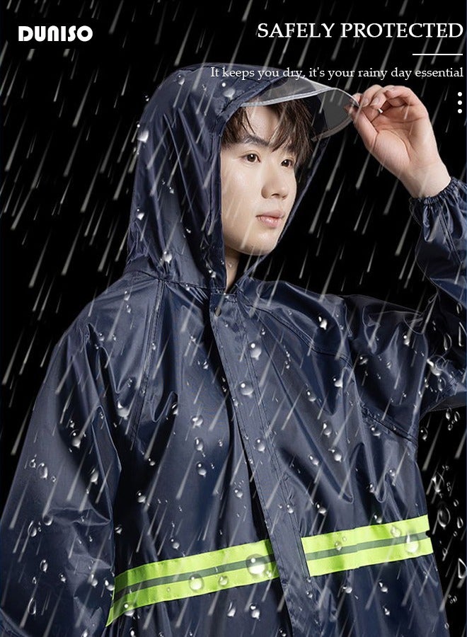 DUNISO Rain Coats for Adults, Reusable Waterproof Long Rain Jacket with Hoods, Reflective One-Piece Raincoat, Lightweight Long Waterproof Rain Ponchos Windbreaker for Hiking Safety Emergency  - Image 2